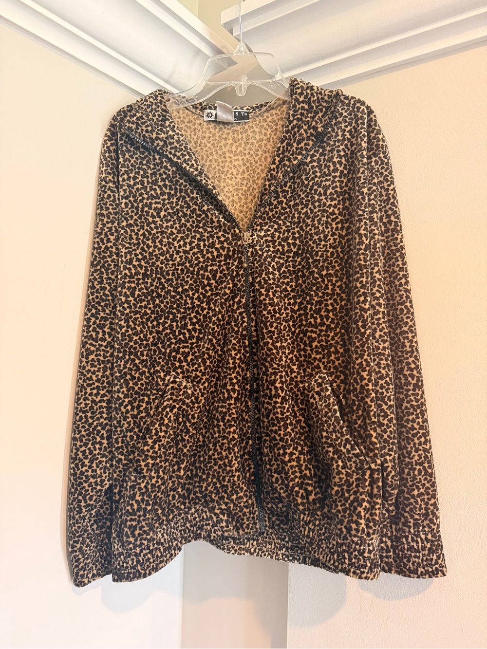 Vintage B Blast Leopard Print Zip Up Hoodie Jacket Petite M